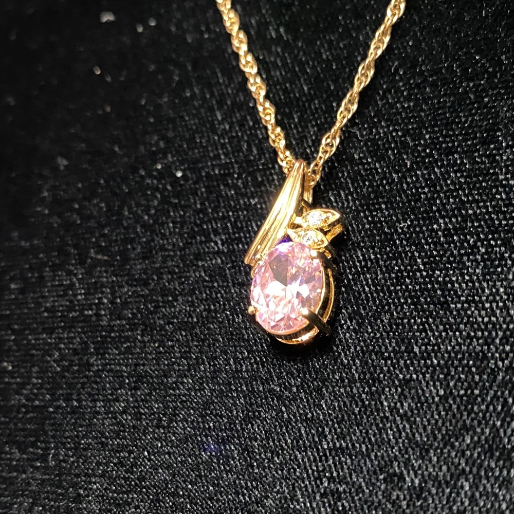 Vintage Gold plated sterling silver pink crystal Pendant and 18” chain Necklace - Picture 11 of 15